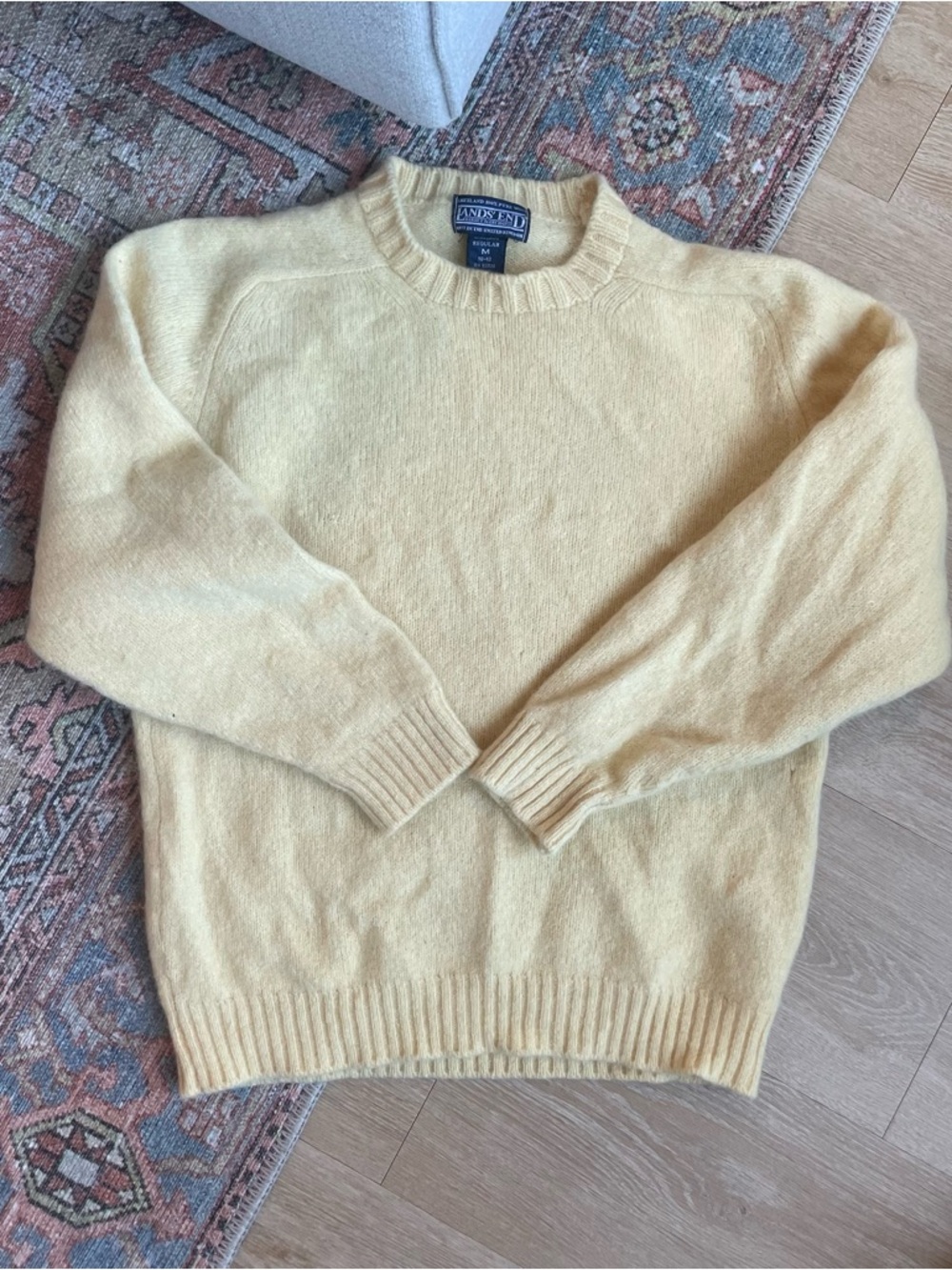 Butter yellow lands end crewneck sweater
